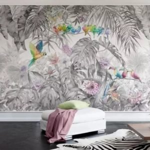 Dzsungel mintás tapéta papagájokkal