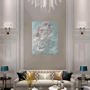 Absztrakt festmény menta zöld, púder és arany árnyalatban