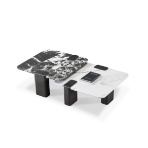 QUADRO MARMO dohányzóasztal szett – fekete és fehér márvány kombinációja