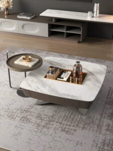 MILLER Nappali szett tv szekrény, dohányzóasztal (2) Dohányzóasztal csillag alakú fém talppal és márványhatású lappal