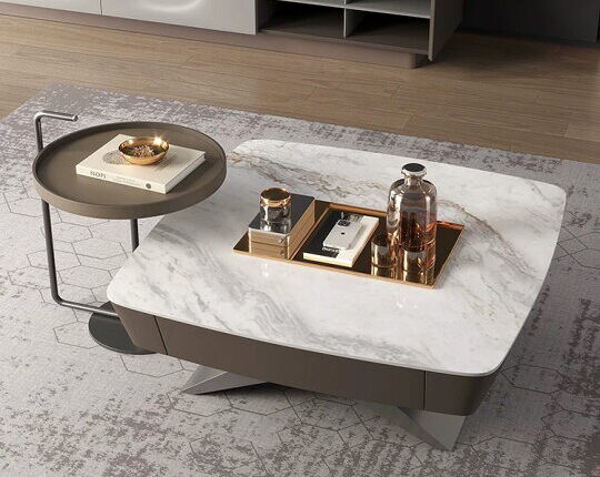 MILLER Nappali szett tv szekrény, dohányzóasztal (2) Dohányzóasztal csillag alakú fém talppal és márványhatású lappal