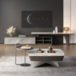 MILLER modern nappali szett panel wood tv szekrénnyel és mikro-kristályos kő dohányzóasztallal