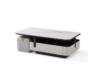 MONZA dohányzóasztal (1) MONZA dohányzóasztal szett márvány tetővel és 2 textilbőr puffal