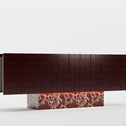 NAZU prémium tálalószekrény valódi vörös márvány lábazattal és 3D fronttal