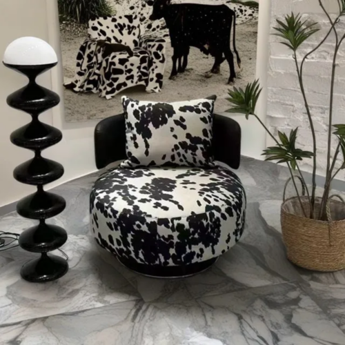 SAVANA forgófotel fekete-fehér mintával és kerek formával