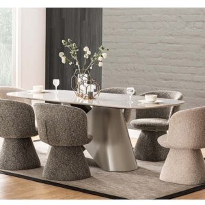 modern étkezőasztal kerámia lappal és fém lábbal