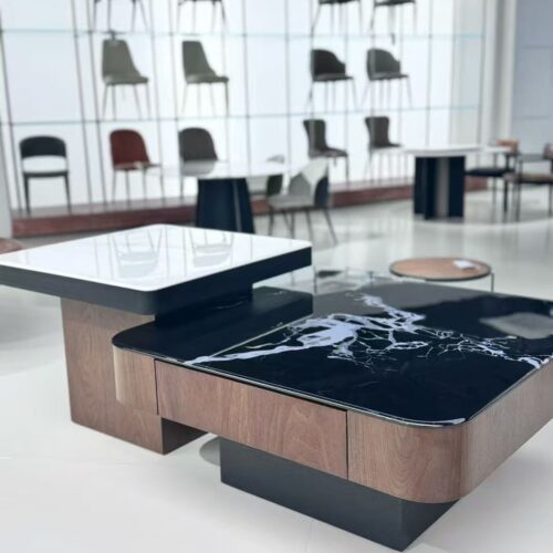 NERO VITA dohányzóasztal fekete márvány lappal prémium dohányzóasztal szett fa és márvány kombinációval modern designer dohányzóasztal tároló fiókkal