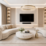 Luxus hotel hangulatú nappali bézs és arany enteriőrrel